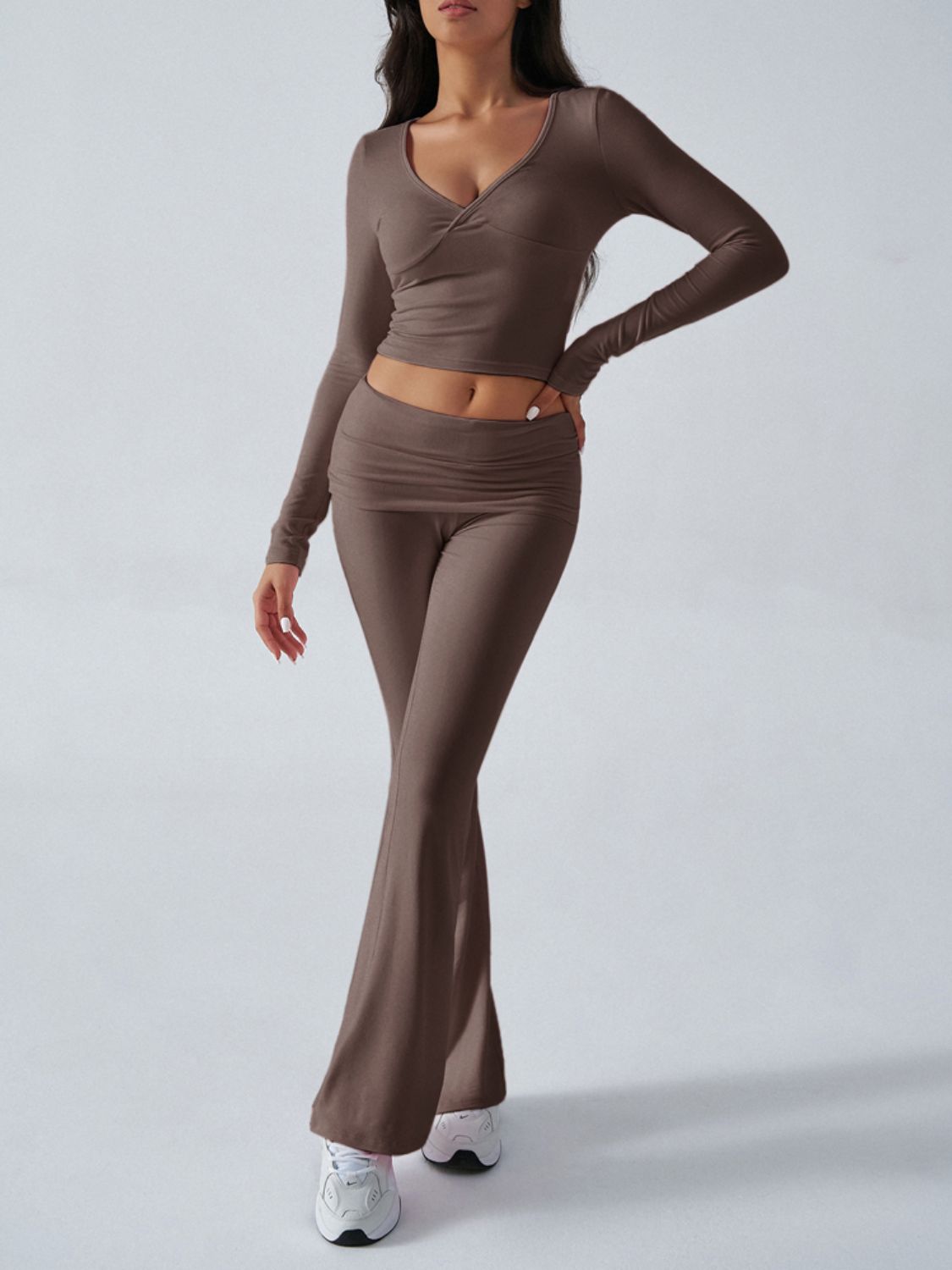 Ruched Long Sleeve Top and Pants Set