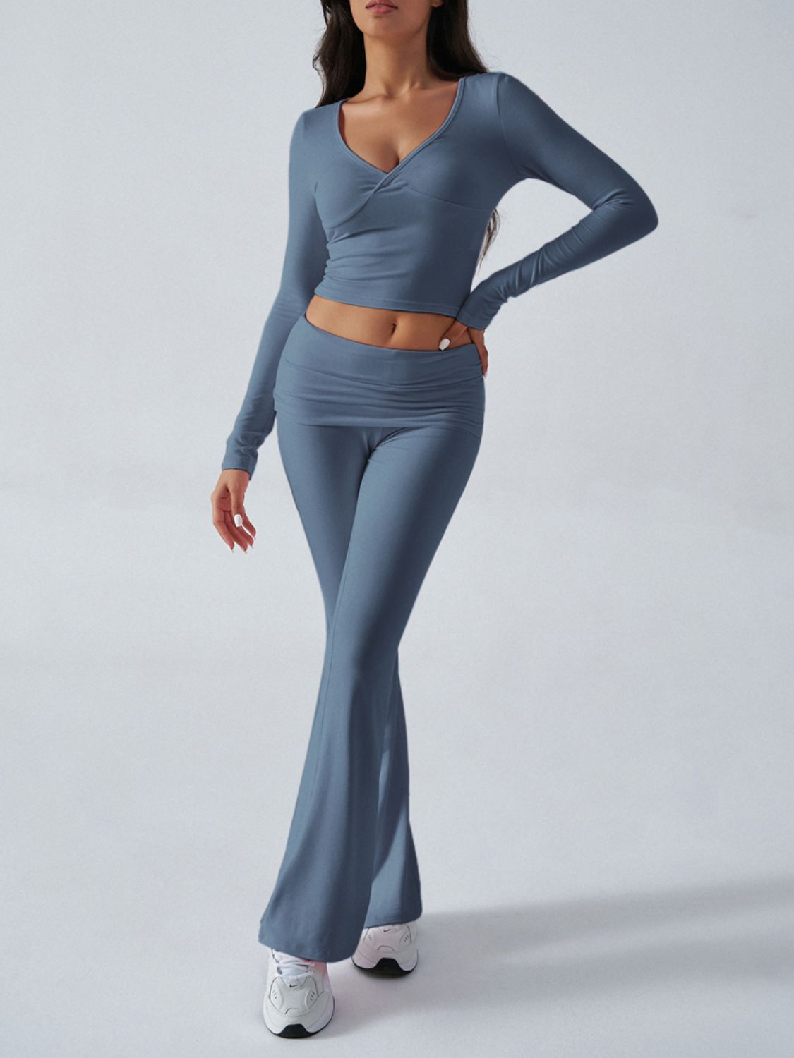 Ruched Long Sleeve Top and Pants Set