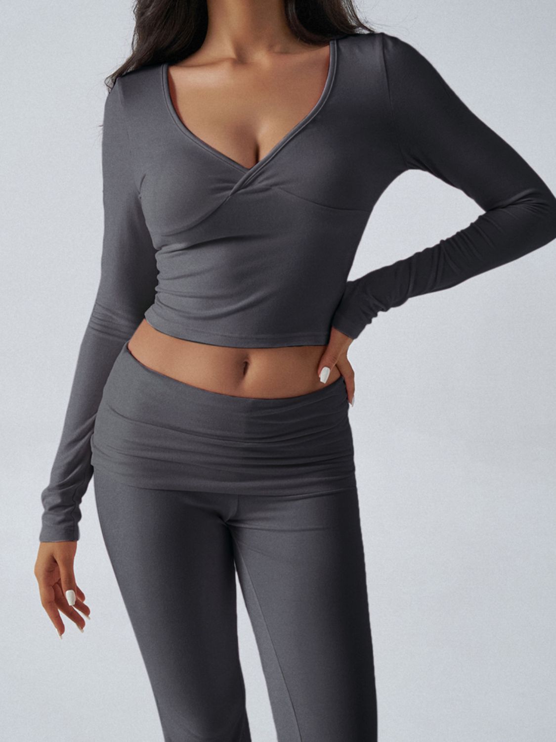 Ruched Long Sleeve Top and Pants Set
