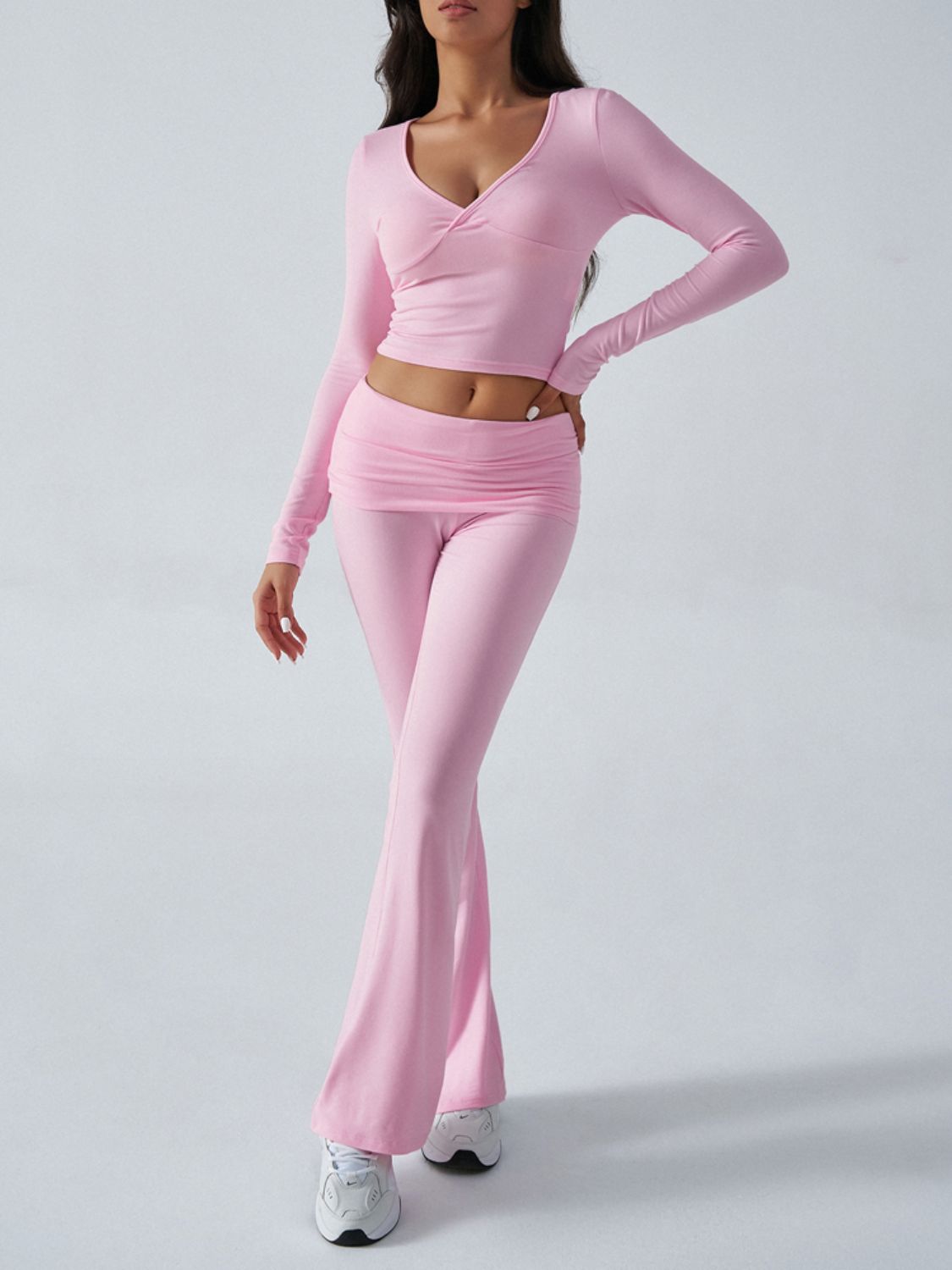 Ruched Long Sleeve Top and Pants Set