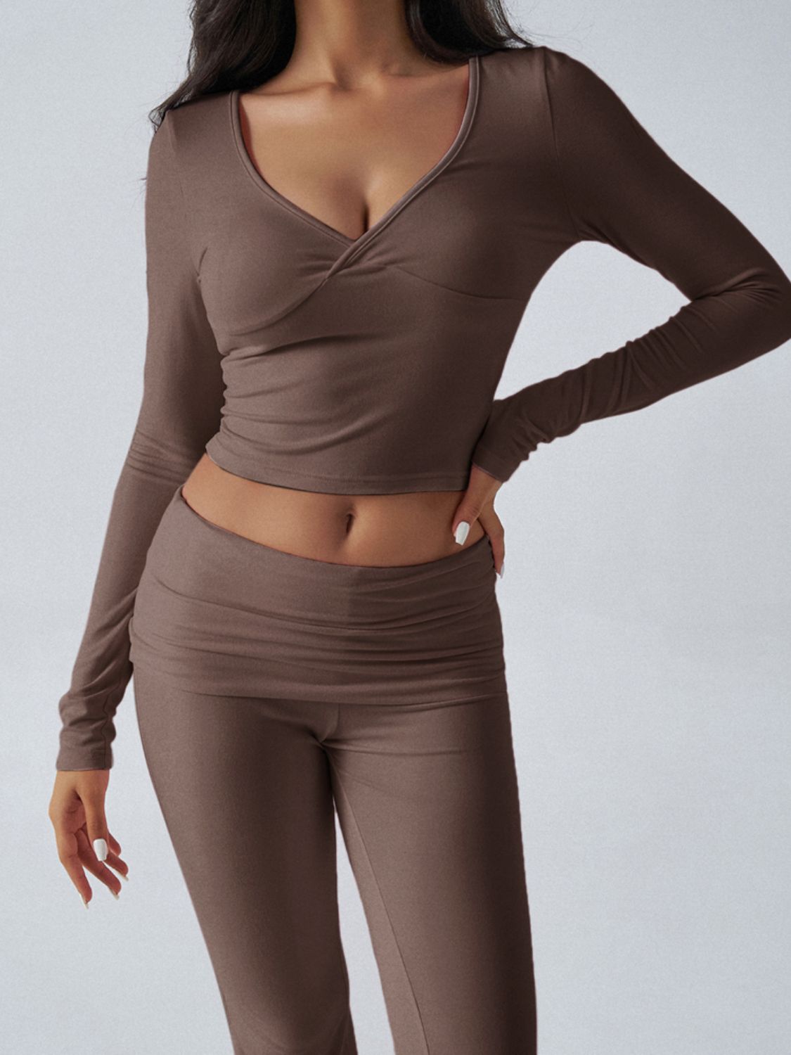 Ruched Long Sleeve Top and Pants Set