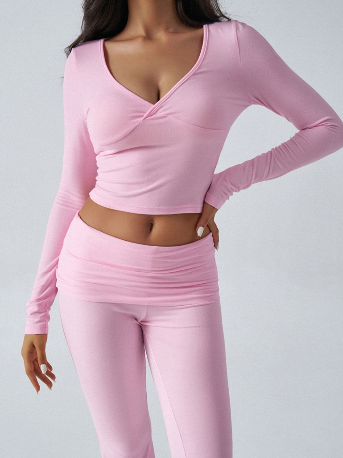 Ruched Long Sleeve Top and Pants Set