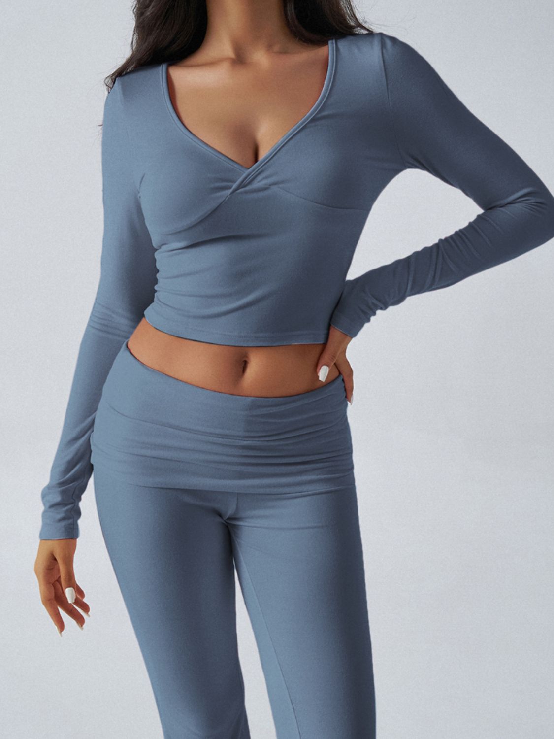 Ruched Long Sleeve Top and Pants Set